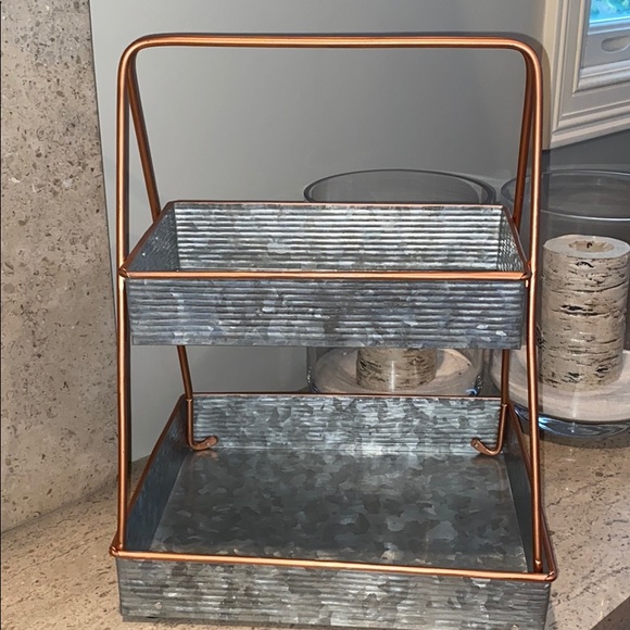 Galvanized steel and copper two tier serving trays - Picture 3 of 6